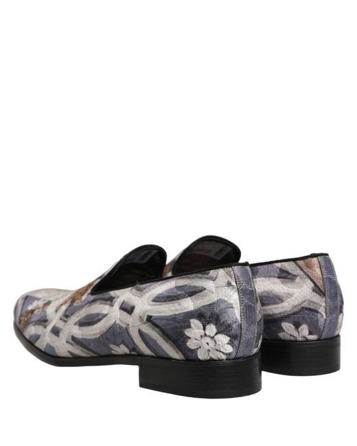 Dolce & Gabbana White Multicolor Floral Tapestry Embroidery Loafer Shoes for men