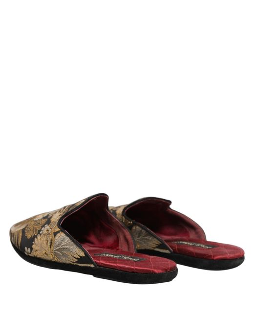 Dolce & Gabbana Brown Black Floral Jacquard Flats Sandals Men Shoes for men