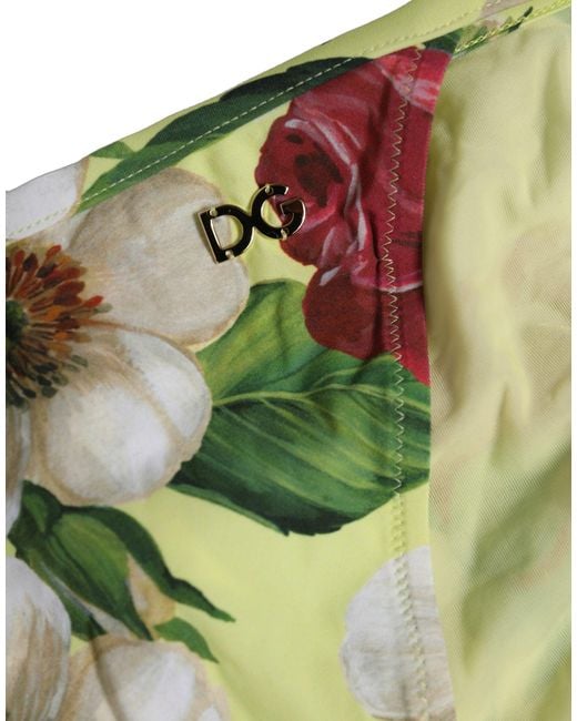 Dolce & Gabbana Green Yellow Floral Print Nylon Beachwear Bikini Bottom