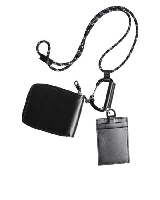 Dolce & Gabbana Leather Lanyard Zip Around Card Holder Wallet in
