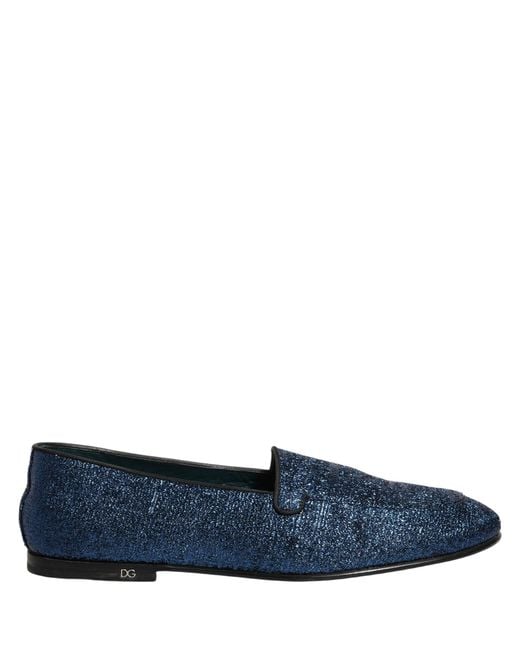 Dolce & Gabbana Blue Glitter Lurex Dg Logo Dress Loafers Shoes for men