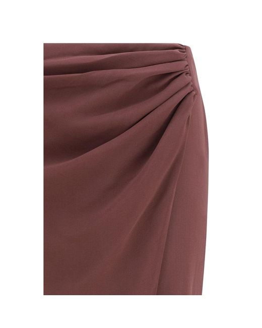 ANDAMANE Red Brown Silk Midi Skirt