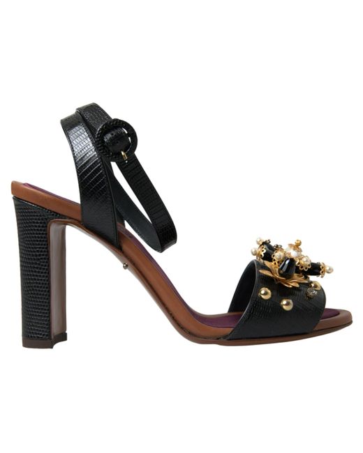 Dolce & Gabbana Black Elegant Embellished Leather Sandals
