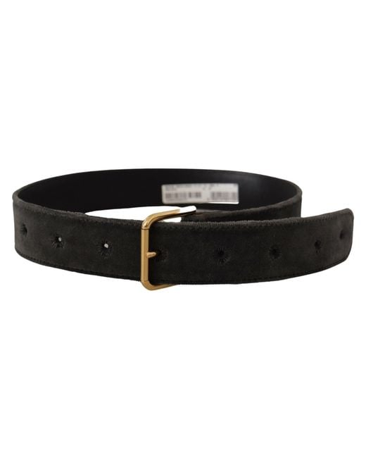 Dolce & Gabbana Black Elegant Velvet Belt With Engraved Buckle