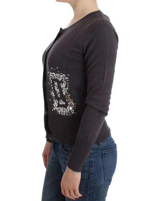 John Galliano Gray Elegant Sequined Wool Cardigan