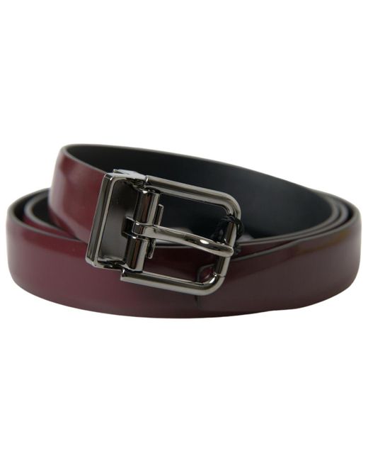Dolce & Gabbana Black Elegant Bordeaux Leather Belt With Metal Buckle for men