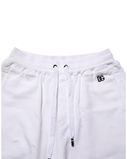 Dolce & Gabbana White Distressed Drawstring Shorts for men