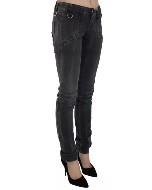 John Galliano Black Grey Washed Low Waist Zipper Side Skinny Denim Jeans