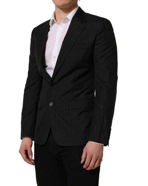 Dolce & Gabbana Black Stripes Wool Single Breasted Blazer Silk Virgin Clothing for men