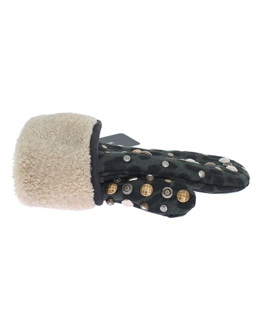 Dolce & Gabbana Black Wool Shearling Studded Leopard Gloves for men