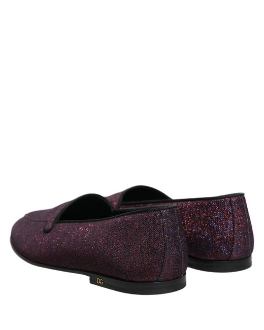 Dolce & Gabbana Multicolor Maroon Glitter Lurex Logo Dress Loafers Shoes for men