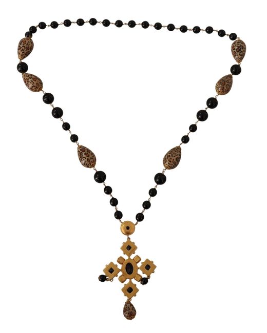 Dolce & Gabbana Black Elegant Charm Cross Necklace With Crystal Details
