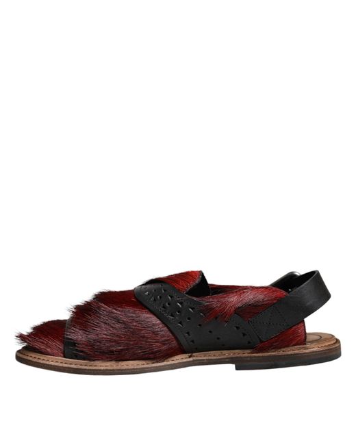 Dolce & Gabbana Brown Black Red Gazelle Hair Leather Sandals Shoes for men