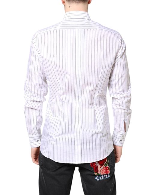 Dolce & Gabbana White Stripes Cotton Gold Formal Dress Shirt for men