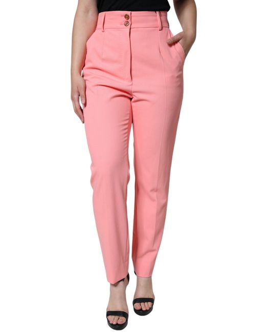 Dolce & Gabbana Pink Rose Polyester High Waist Tapered Pants