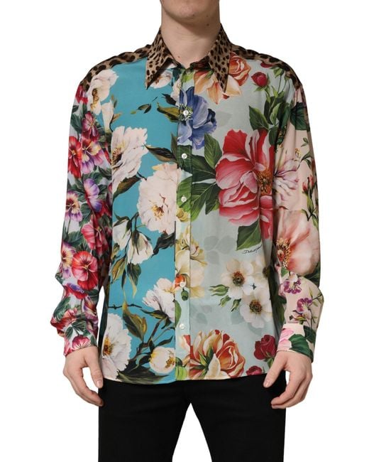 Dolce & Gabbana Multicolor Floral Animal Print Collared Shirt for men