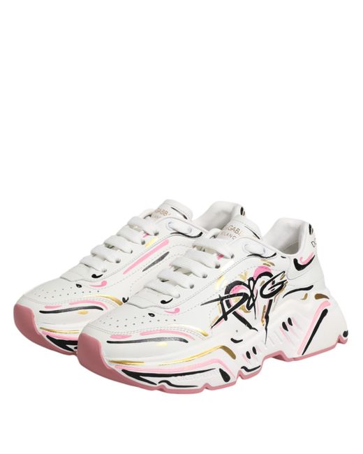 Dolce & Gabbana White Multicolor Hand Painted Daymaster Sneaker Shoes