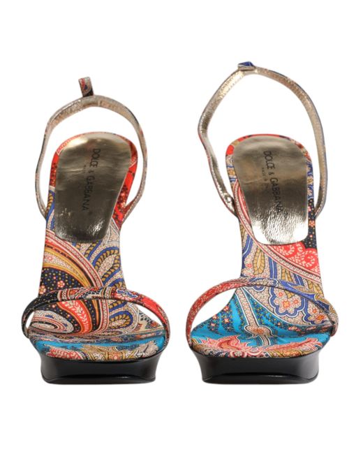 Dolce & Gabbana Blue Multicolor Floral High Heels Sandals Shoes