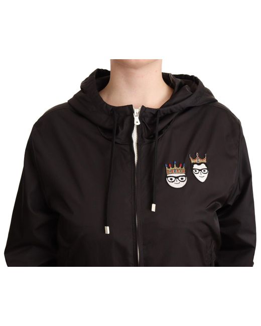 Dolce & Gabbana Black Bomber Jacket With Elastic Cuffs And Deep Hood