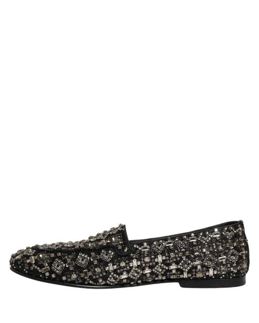 Dolce & Gabbana Black Silver Leather Logo Slip On Loafers Shoes for men