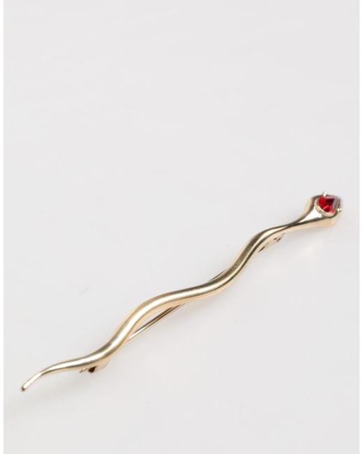 Dolce & Gabbana Natural Gold Brass Red Crystal Spilla Serpente Mens Brooch Pin for men