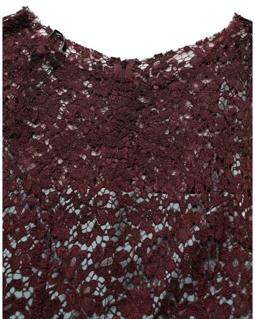 Dolce & Gabbana Purple Multicolor Floral Lace Taffeta Pleated Midi Dress