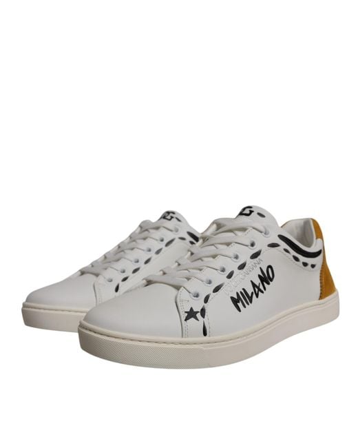 Dolce & Gabbana Multicolor White Suede Leather Low Top Sneakers Shoes for men