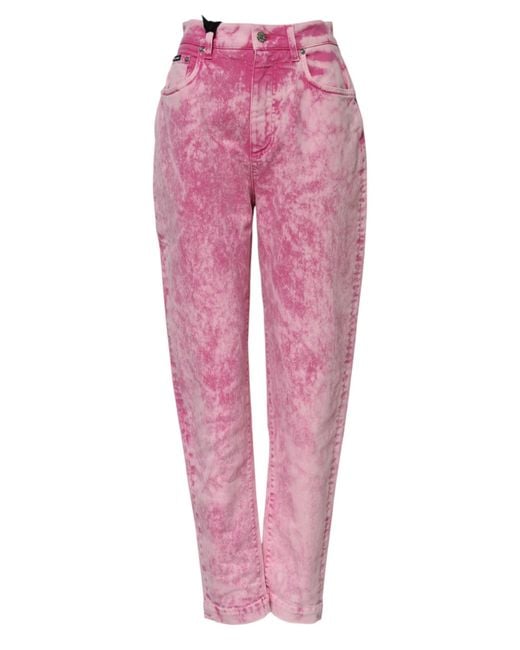 Dolce & Gabbana Pink Tie Dye High Waist Tapered Denim Jeans for men