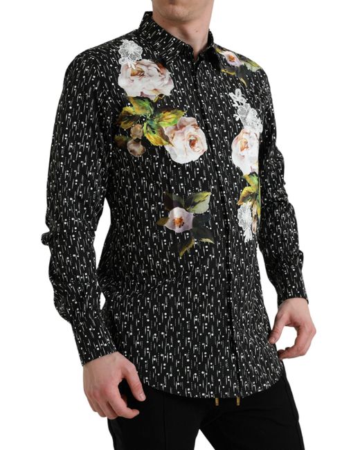 Dolce & Gabbana Black Floral Formal Dress Shirt for men