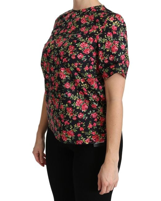 Dolce & Gabbana Black Floral Roses Short Sleeve Top Blouse