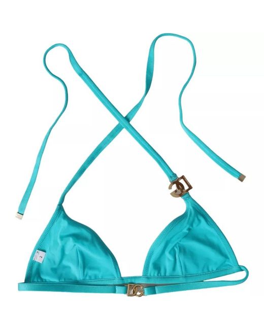 Dolce & Gabbana Blue Halter Dg Logo Swimwear Beachwear Bikini Top