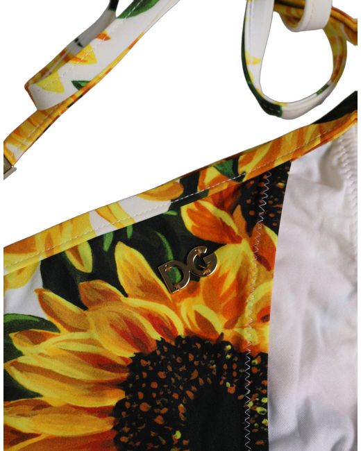 Dolce & Gabbana Yellow Bottom White Sunflower Nylon Beachwear Bikini