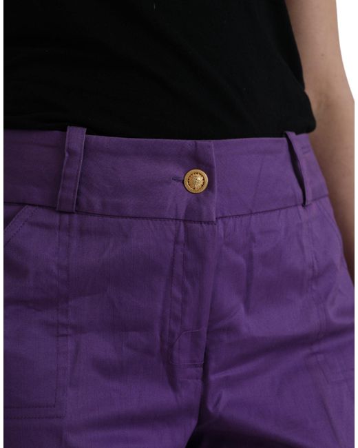 Bencivenga Purple Cotton Midwaist Straight Cropped Pants