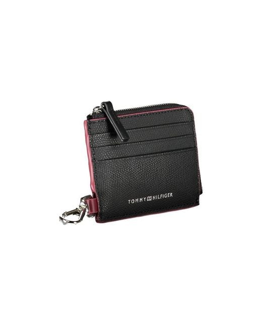 Tommy Hilfiger Black Chic Leather Card Holder With Snap Hook for men