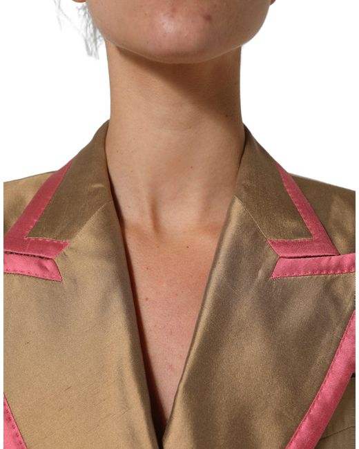 Dolce & Gabbana Natural Gold Silk Double Breasted Coat Blazer Jacket