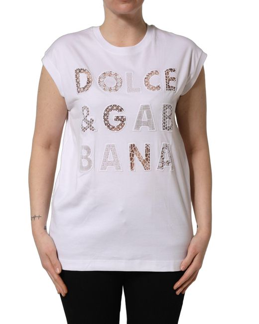 Dolce & Gabbana White Logo Round Neck Sleeveless T