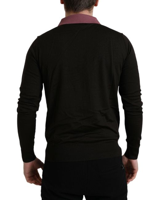 Dolce & Gabbana Black Brown Virgin Wool Collared Pullover Sweater for men