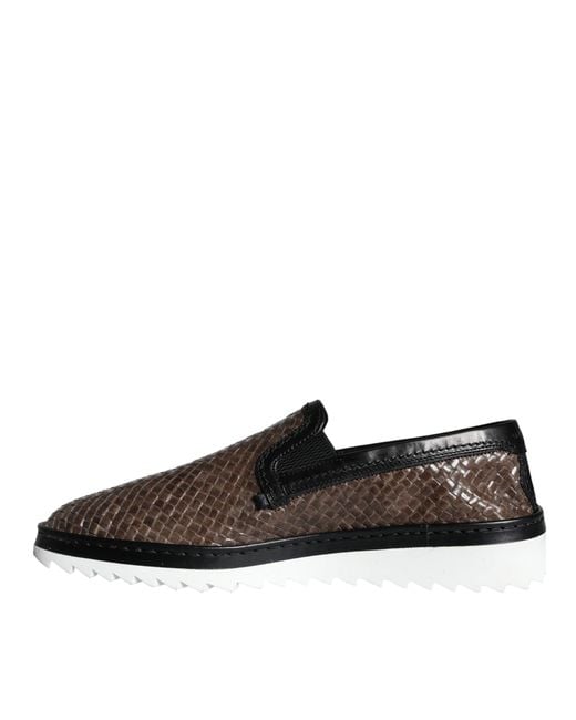 Dolce & Gabbana Brown Black Leather Weaved Men Loafers Shoes for men