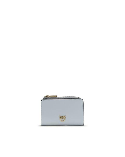 Pinko Gray Blue Calf Leather Bos Taurus Wallet