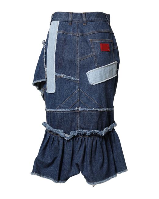 Dolce & Gabbana Blue Patchwork Layered Denim Midi Skirt