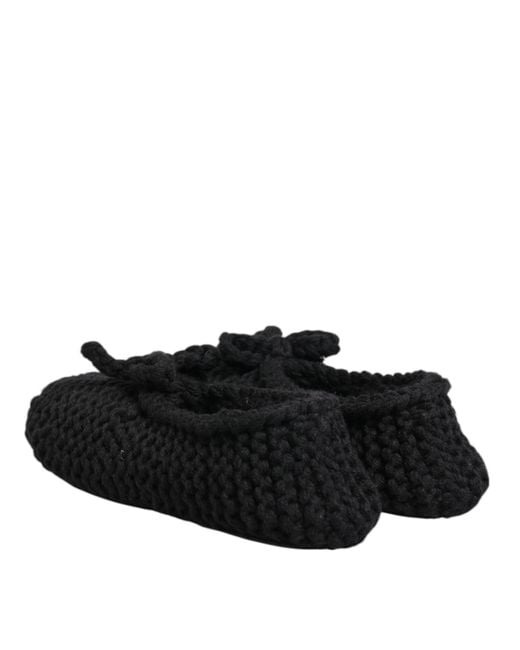 Dolce & Gabbana Black Knit Bow Flat Slippers