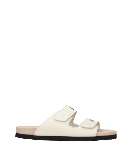 Palm Angels White Beige Leather Slippers Sandals for men