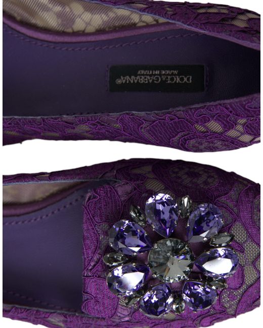 Dolce & Gabbana Purple Vally Taormina Lace Crystals Flats Shoes