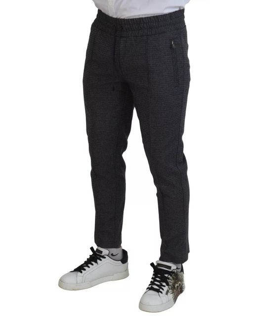 Dolce & Gabbana Blue Gray Striped Wool Skinny Trouser Pants for men