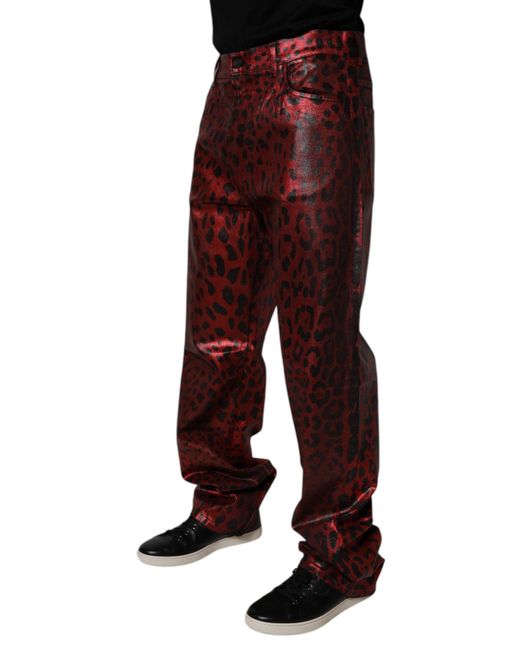 Dolce & Gabbana Red Leopard Cotton Straight Men Denim Jeans for men