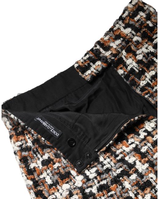 Dolce & Gabbana Black Tweed High Waist Tartan Mini Skirt