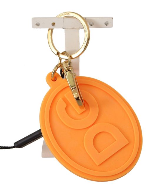 Dolce & Gabbana Orange Rubber Dg Logo Gold Brass Metal Keychain for men