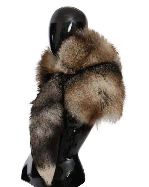 Dolce & Gabbana Black Fox Tail Fur Shawl Neck Wrap Cover Collar Scarf