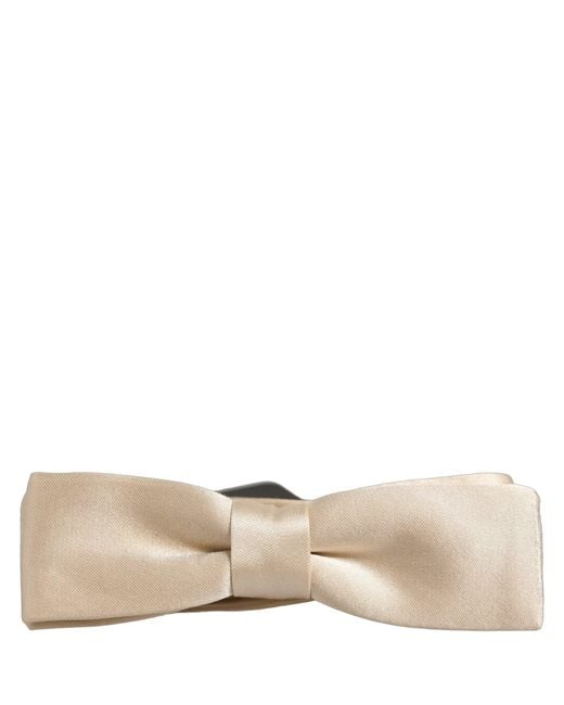Dolce & Gabbana Natural Men Beige 100% Silk Adjustable Neck Papillon Bow Tie for men