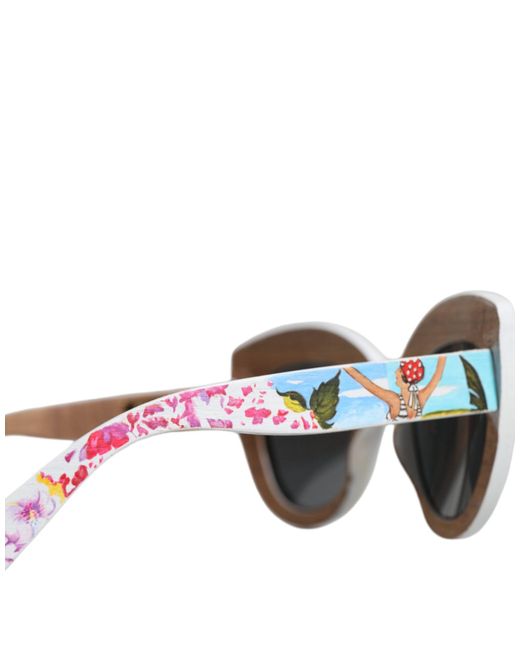 Dolce & Gabbana Black Multicolor Wood Crystal Brass Frame Floral Hand Paint Sunglasses